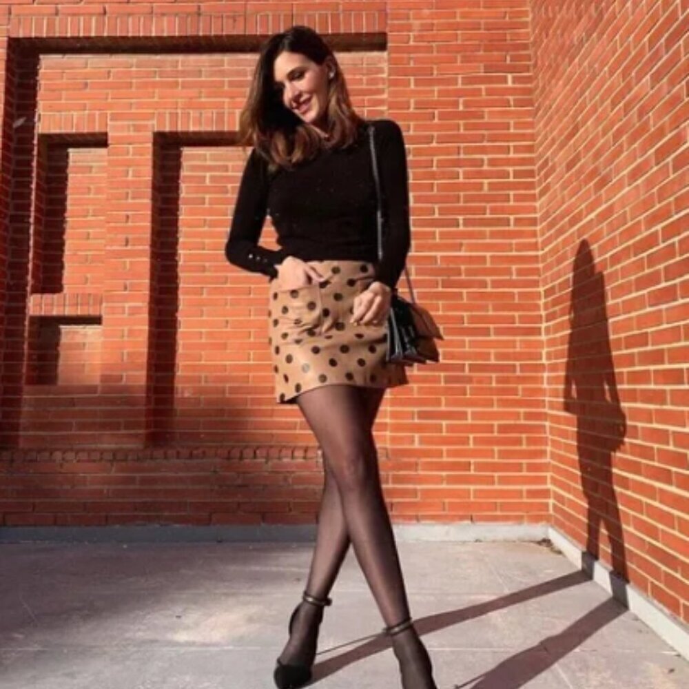 Zara Faux Leather Polka Dot Mini Skirt Size Small